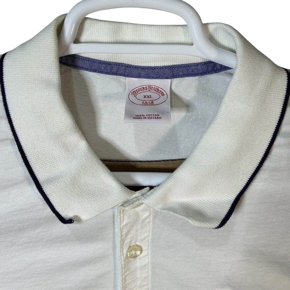 Brooks Brothers 1818 Mens White Blue‎ Trim Short Sleeve Cotton Golf Polo 2XL